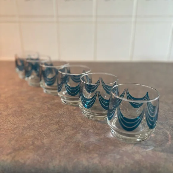 60/70's Lowball Glasses - 6 - Aqua Glassware - 60's Barcart Glasses - Barware - Picture 9 of 9